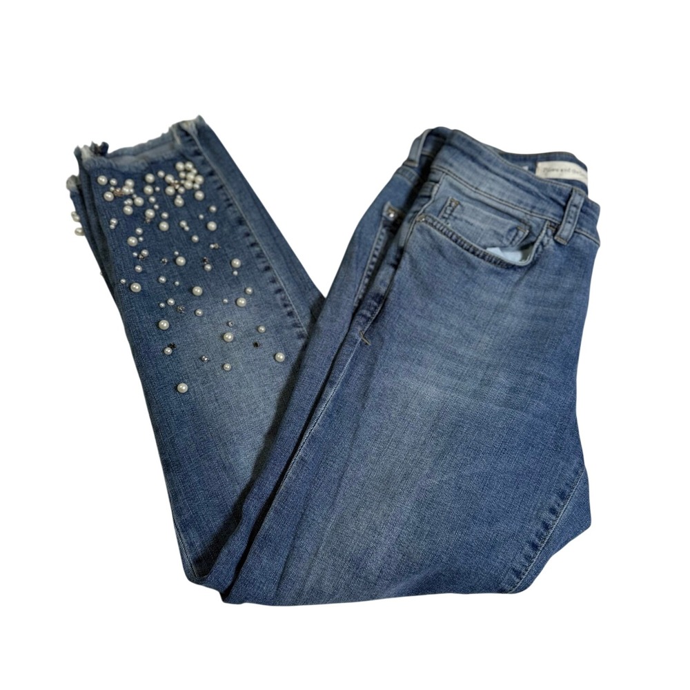 Pilcro and the Letterpress Hyphen Jeans Women's 25 Blue Pearl Embellished